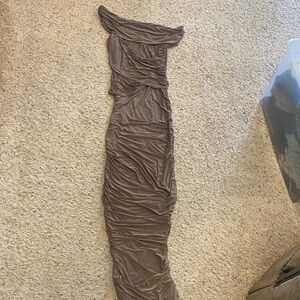 Boohoo One Shoulder Brown Dress